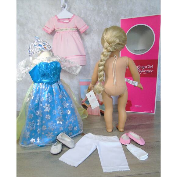 American Girl 18" CAROLINE DOLL + Meet Outfit Book Frozen Elsa Costume Tiara BOX - Picture 12 of 16